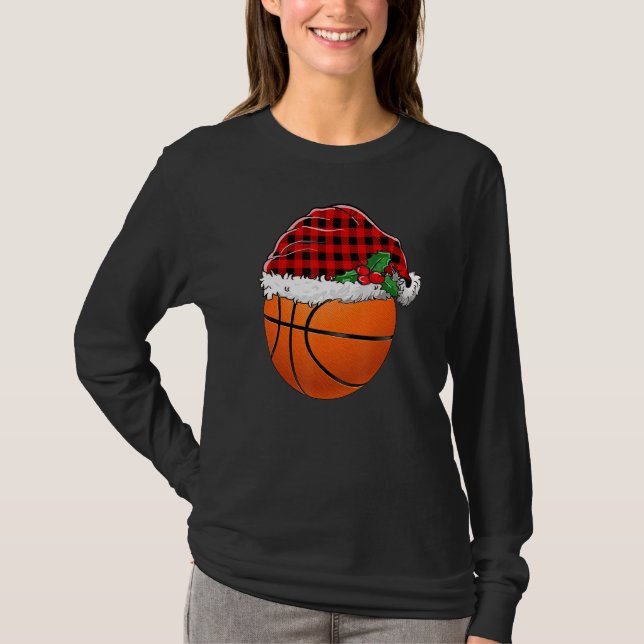 Basketball Christmas Santa Red Plaid Xmas Pyjamas  T-Shirt (Front)