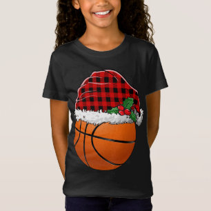 Basketball Christmas Santa Red Plaid Xmas Pyjamas T-Shirt