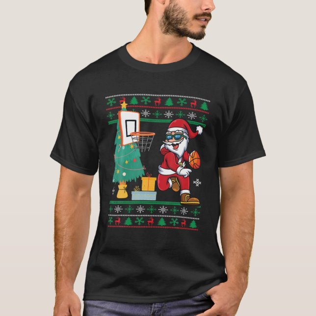 Basketball Christmas Sweater Dunking Santa Ugly Sw (Front)