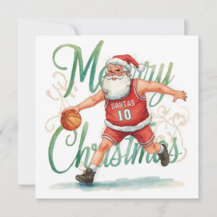 Basketball Christmas Themed Santa Claus Playing Holiday Card