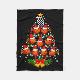 Basketball Christmas Tree Lights Red Santa Hat Xma Fleece Blanket