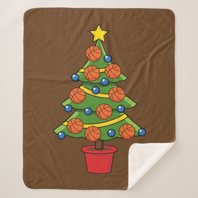 Basketball Christmas Tree Sherpa Blanket (Front)