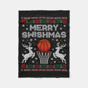 Basketball Christmas Ugly Sweater Merry Swishmas M Fleece Blanket