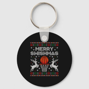 Basketball Christmas Ugly Sweater Merry Swishmas M Key Ring
