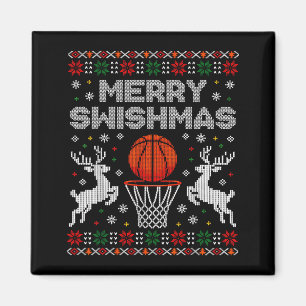 Basketball Christmas Ugly Sweater Merry Swishmas M Magnet