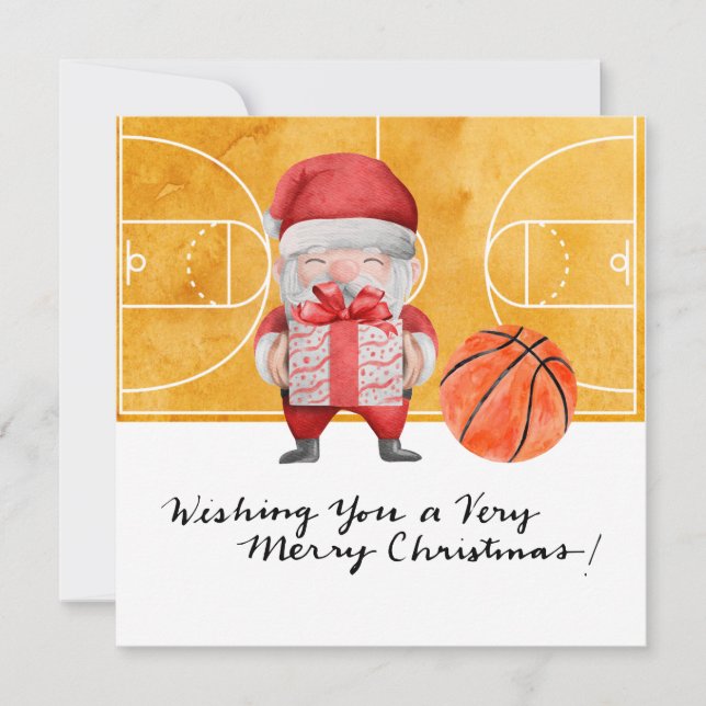 Basketball Christmas with  Santa Claus  Holiday Card (Front)