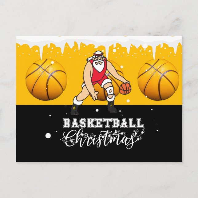 Basketball  Christmas with Santa Claus Postcard (Front)