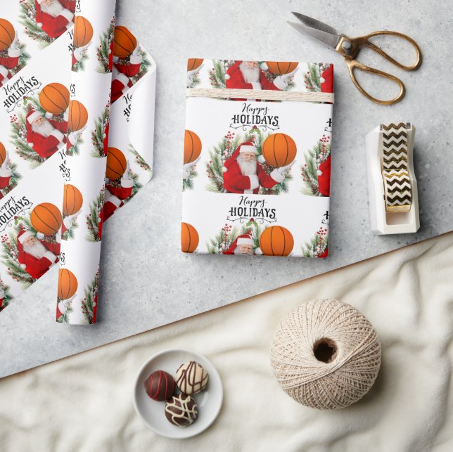 Basketball Christmas with Santa Claus  Wrapping Paper (Crafts)