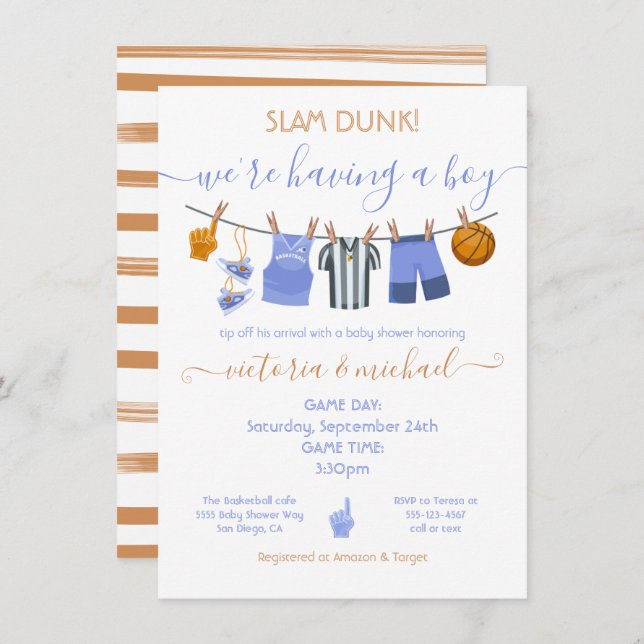 Basketball Clothesline Baby Shower Invitation (Front/Back)