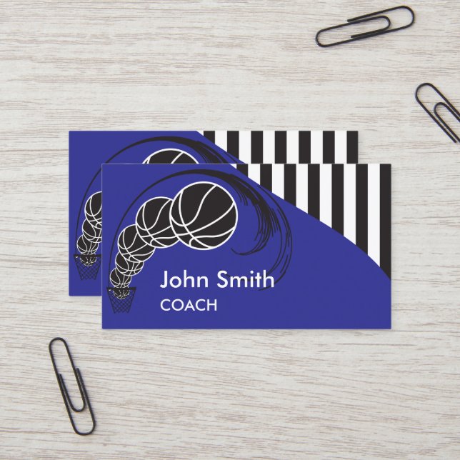 Basketball Coach - Blue Business Card (Front/Back In Situ)