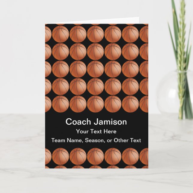 Basketball Coach from Team, Black, Blank Inside Thank You Card (Front)