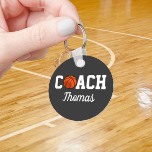 Basketball Coach Name Ball Typography Personalised Key Ring