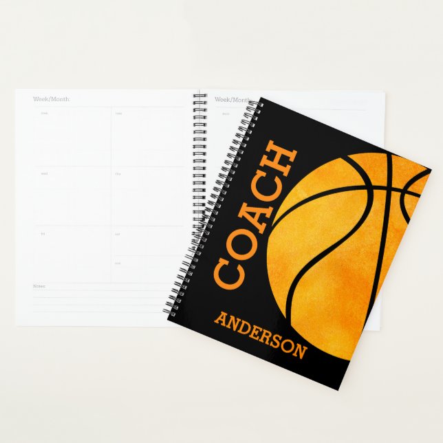 Basketball Coach Personalised Orange and Black Planner (Display)