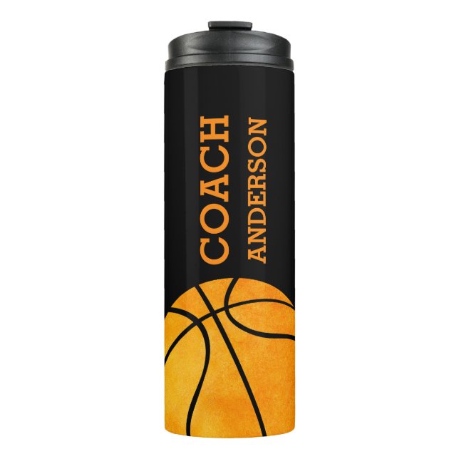 Basketball Coach Personalised Trendy Modern Orange Thermal Tumbler (Front)