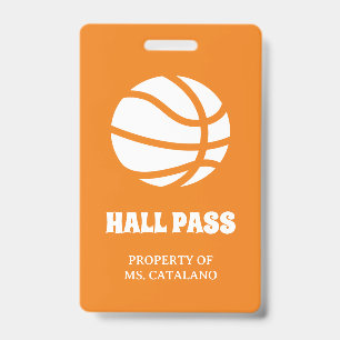 basketball coach Teacher Hall Pass school colours ID Badge