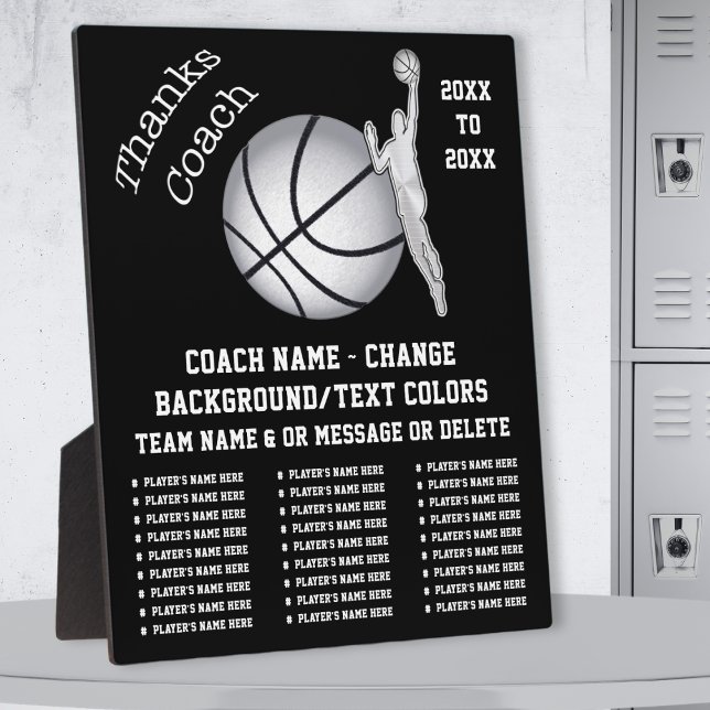Basketball Coach Thank You Gifts, Basketball Coach Plaque (Basketball coach presents. Plaque for basketball coach. Black and white, gift for basketball coach.)