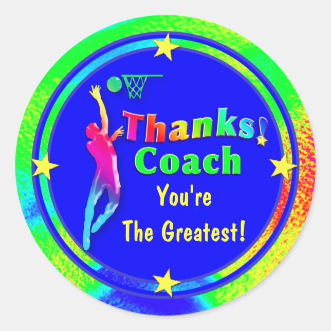 Basketball Coach Thank You Star Sticker (Front)