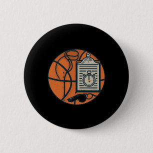 Basketball Coach Whistle Clipboard Stopwatch 6 Cm Round Badge