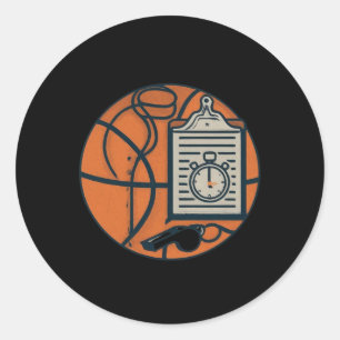 Basketball Coach Whistle Clipboard Stopwatch Classic Round Sticker