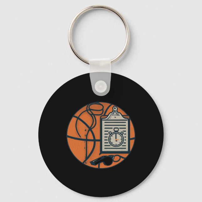 Basketball Coach Whistle Clipboard Stopwatch  Key Ring (Front)