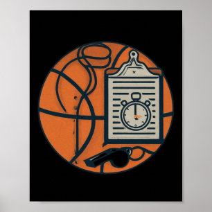 Basketball Coach Whistle Clipboard Stopwatch  Poster