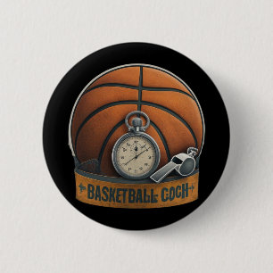 Basketball Coach Whistle Stopwatch  6 Cm Round Badge