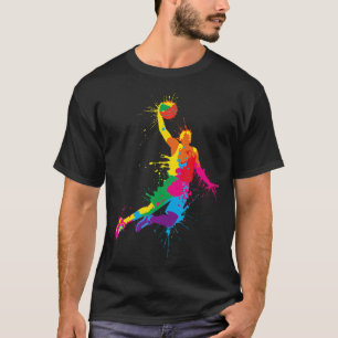 Basketball Colourful Paint Splash Art Sports Boys T-Shirt