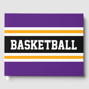 BASKETBALL Cool Royal Purple Black Racing Stripes Guest Book