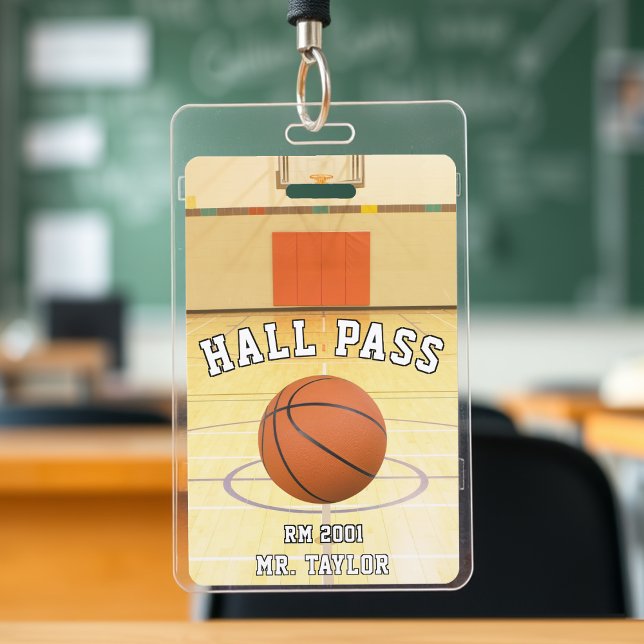 Basketball Court Coach Teacher Student Hall Pass ID Badge (Basketball Court Coach Teacher Student Hall Pass Badge
)