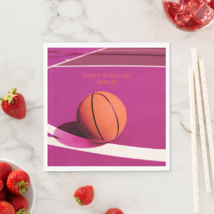 Basketball & Court Hoops Pink Birthday Party  Napkin