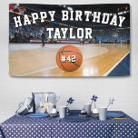 Basketball Court Team Number Sports Happy Birthday Banner<br><div class="desc">Basketball court happy birthday banner with customisable text and team player number.  Great for sports fans,  men and boys.</div>
