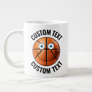 Basketball Custom Happy Face & Personalised Text Large Coffee Mug
