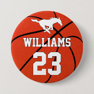 Basketball Custom Player Name Number and Team Logo 7.5 Cm Round Badge