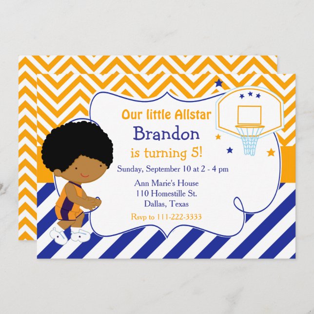 Basketball Cute African American Birthday Party Invitation (Front/Back)