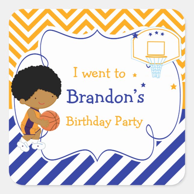 Basketball Cute African American Boy 'I went to' Square Sticker (Front)