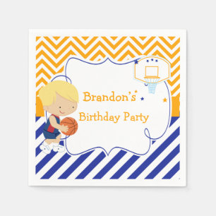 Basketball Cute Blonde Hair Boy Birthday Party Napkin
