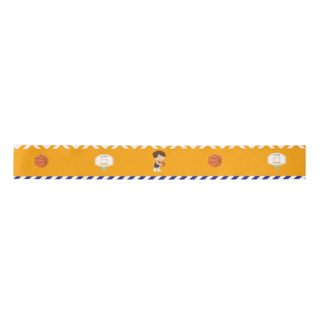 Basketball Cute Brown Hair Boy Satin Ribbon (Front)