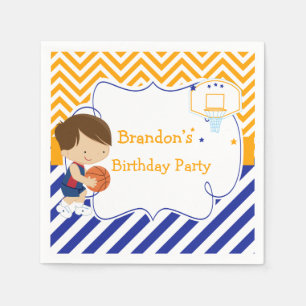 Basketball Cute Brunette Hair Boy Birthday Party Napkin