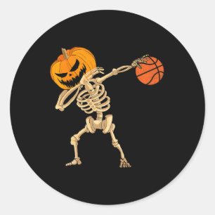 Basketball Dabbing Skeleton Men Boys Halloween Bas Classic Round Sticker