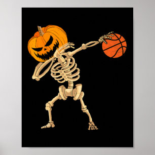 Basketball Dabbing Skeleton Men Boys Halloween Bas Poster