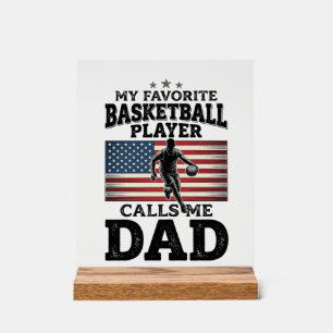Basketball Dad Patriotic Vintage Engraving T-Shirt Acrylic Sign