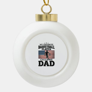 Basketball Dad Patriotic Vintage Engraving T-Shirt Ceramic Ball Christmas Ornament