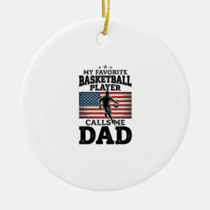 Basketball Dad Patriotic Vintage Engraving T-Shirt Ceramic Tree Decoration