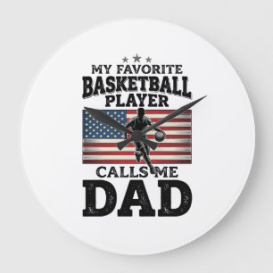 Basketball Dad Patriotic Vintage Engraving T-Shirt Large Clock