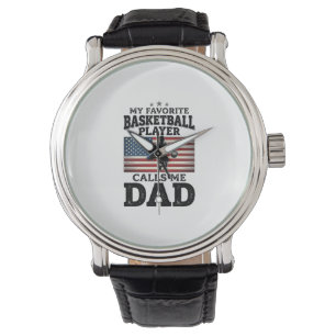 Basketball Dad Patriotic Vintage Engraving T-Shirt Watch