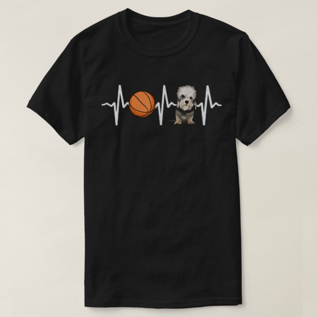 Basketball Dandie Dinmont Terrier Heartbeat Dog Lo T-Shirt (Design Front)