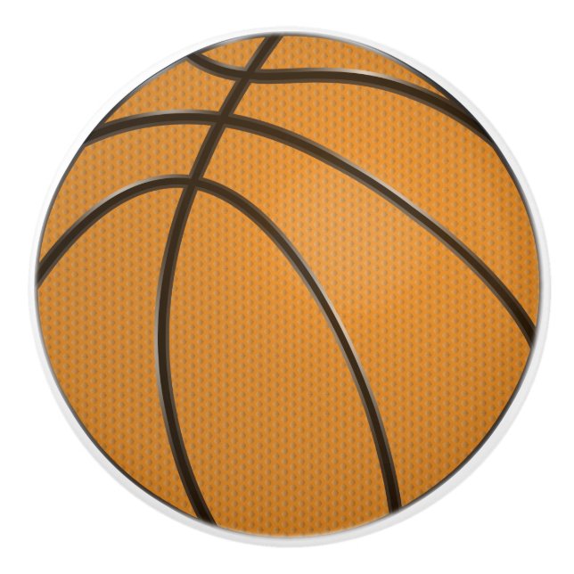 Basketball Design in Classic Orange and Black Ceramic Knob (Front)