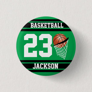 Basketball Design in Green and Black 3 Cm Round Badge