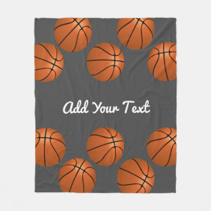 basketball design on grey add your name or text fleece blanket