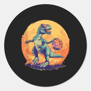 Basketball Dino T-rex Drawing Basketball Player Ar Classic Round Sticker